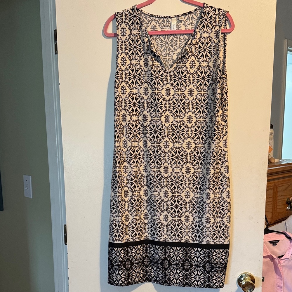Tacera Monochrome Floral Pattern Midi Dress